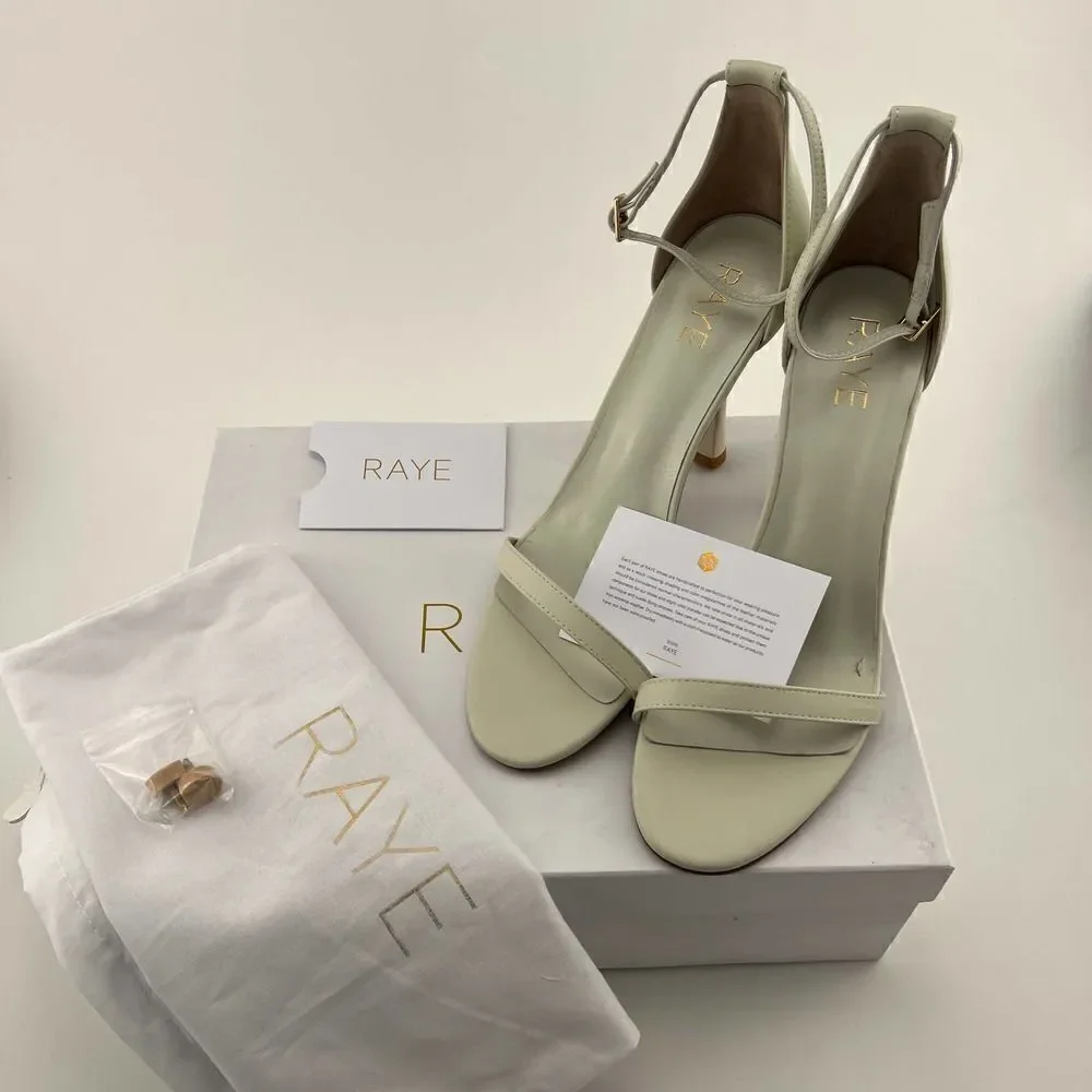New Raye Women 9.5 US Lizz Heel White Leather Sandals Open-toe Shoes  $190
